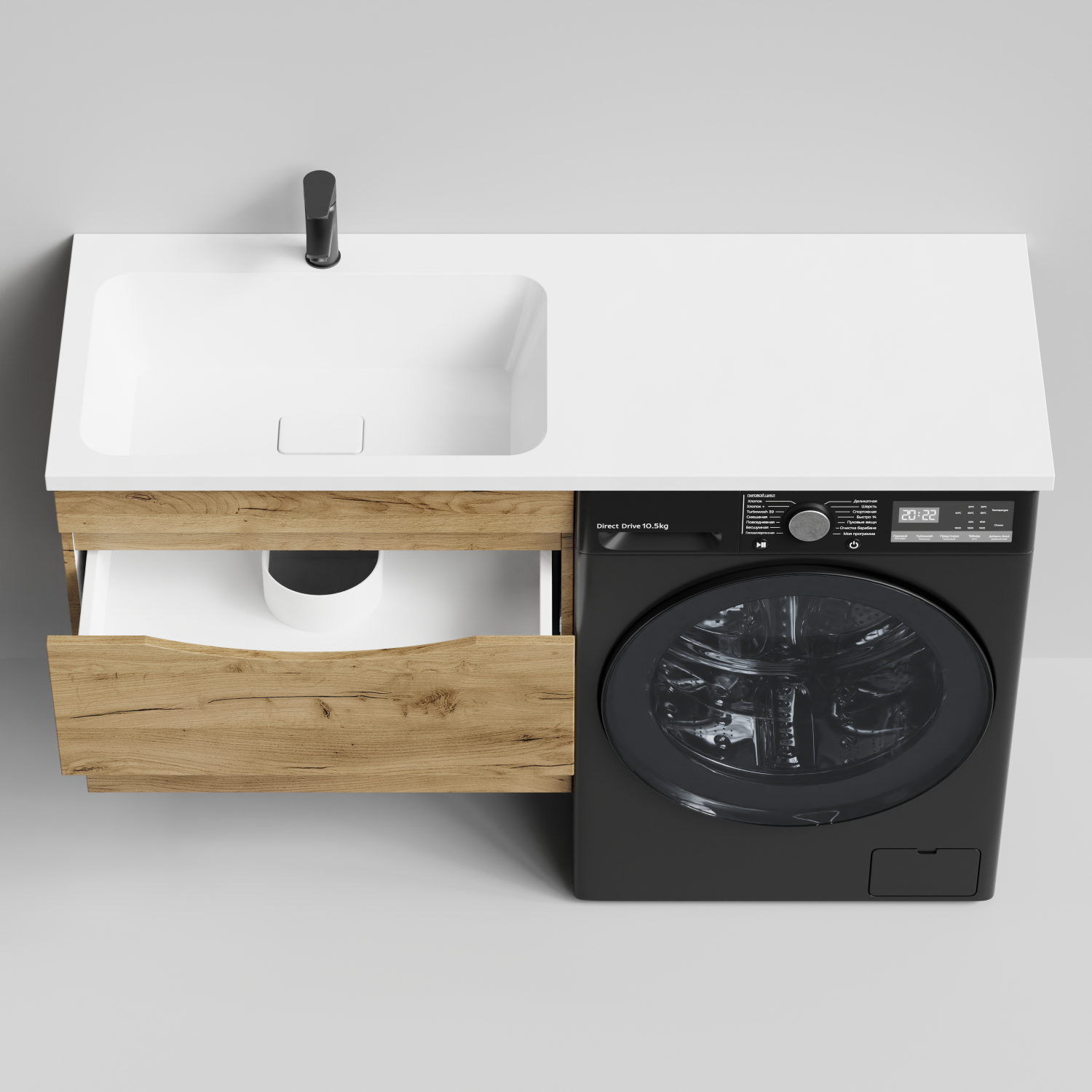 Тумба Vod-ok 68 с раковиной Смайл 130 подвесная, под стиральную машину, левая, Дуб Тортуга