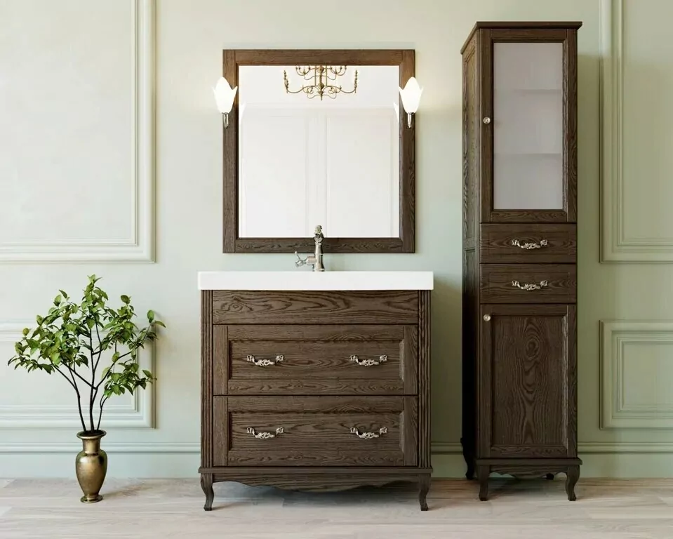 Тумба напольная ValenHouse Лиора 90 с раковиной Грэйс 90, 2 ящика, кальяри, хром