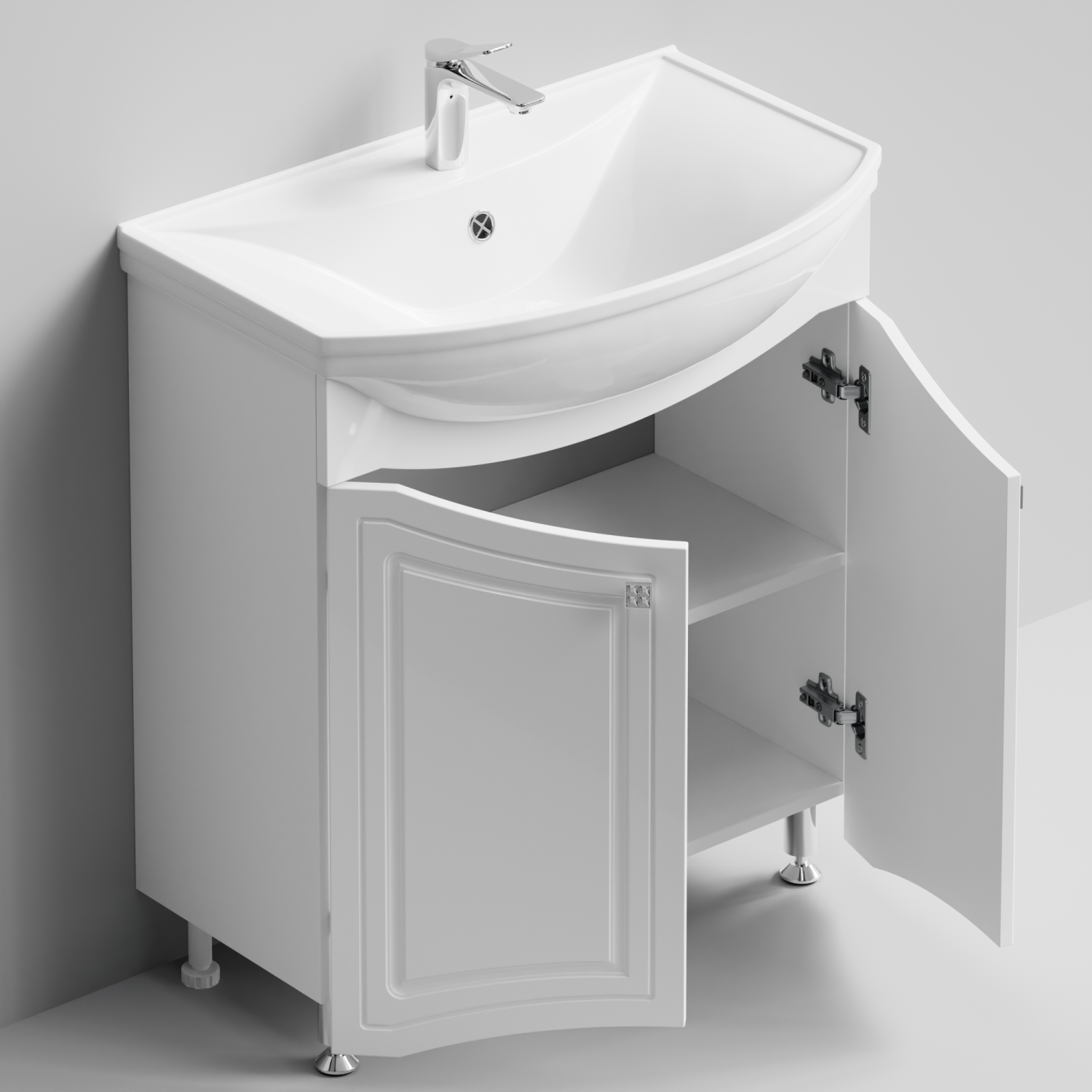 Тумба с раковиной Адам 75 напольная, белый глянец