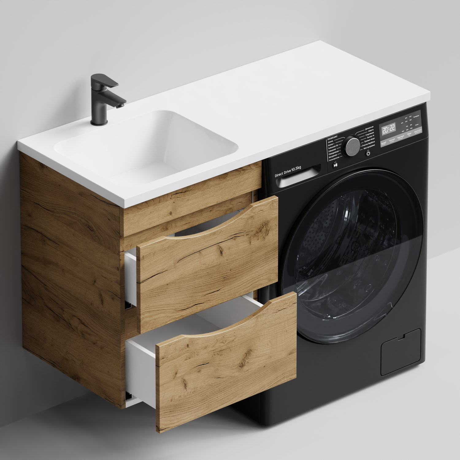 Тумба Vod-ok 48 с раковиной Смайл 110 подвесная, под стиральную машину, левая, Дуб Тортуга