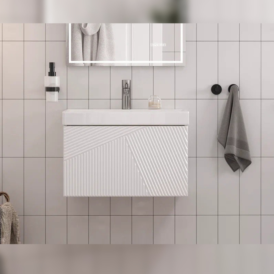 Тумба с раковиной подвесная Velvex Edge tp.EDG.9696.60.1Y белый глянец, 60 см