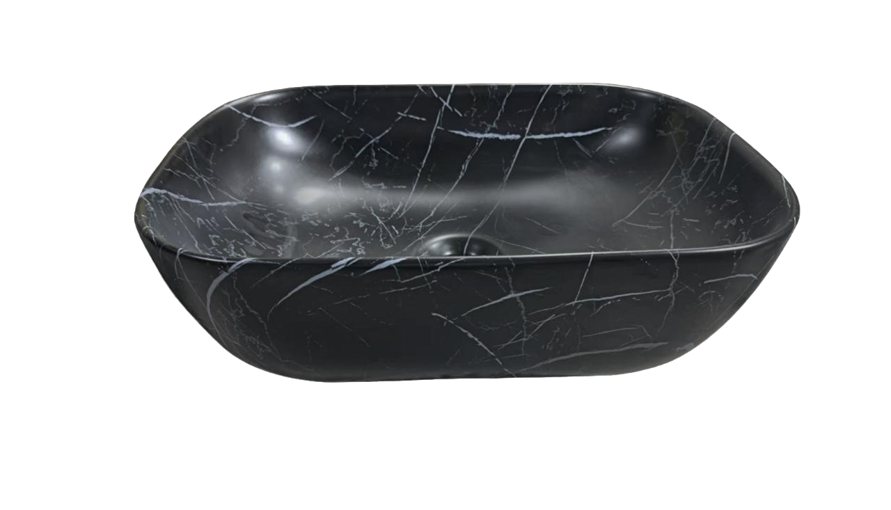 Раковина Ceruttispa CR8217MMB накладная, мрамор матовый черный, прямоугольная 500х395х145