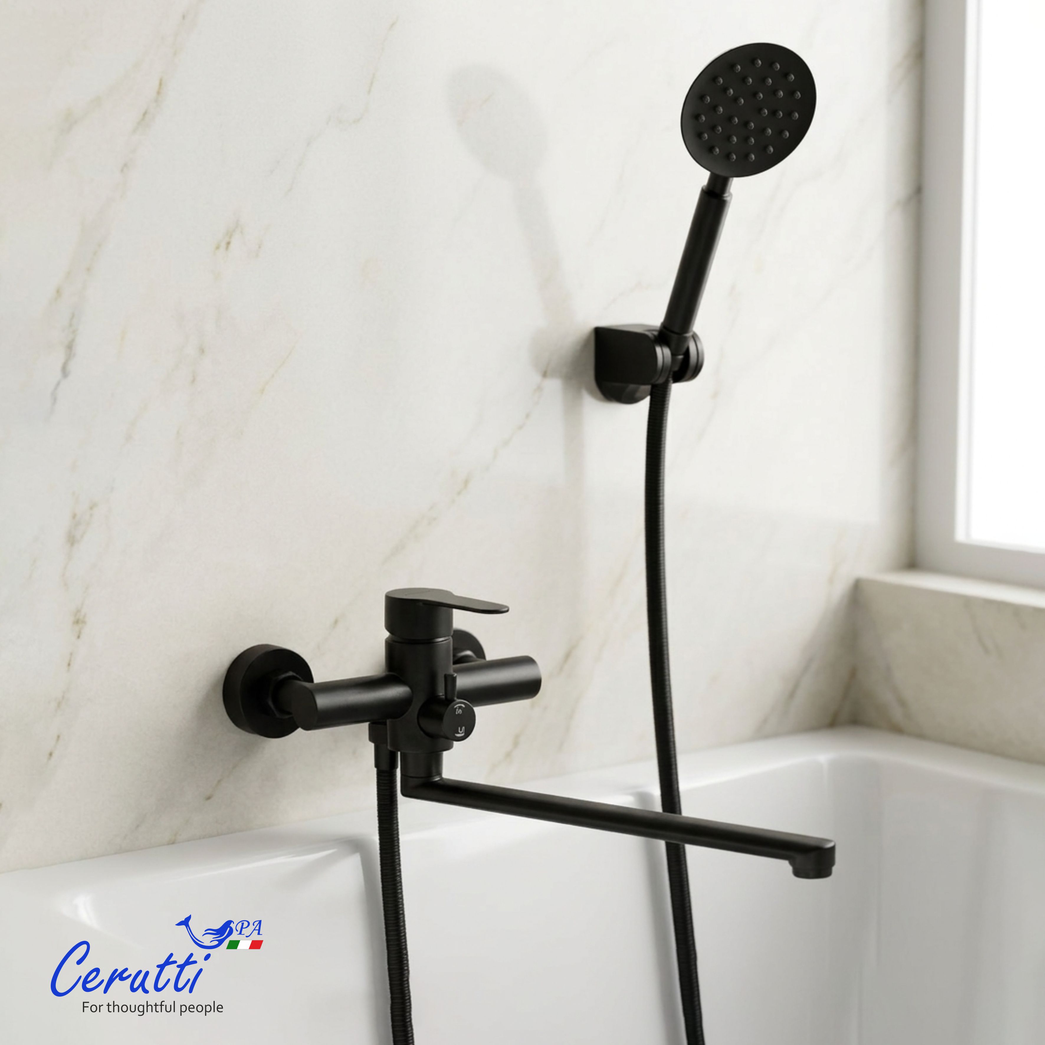 Смеситель для ванны Ceruttispa Овидио VXLMB (OVIDIO VXLMB) из нержавеющей стали, цвет черный матовый