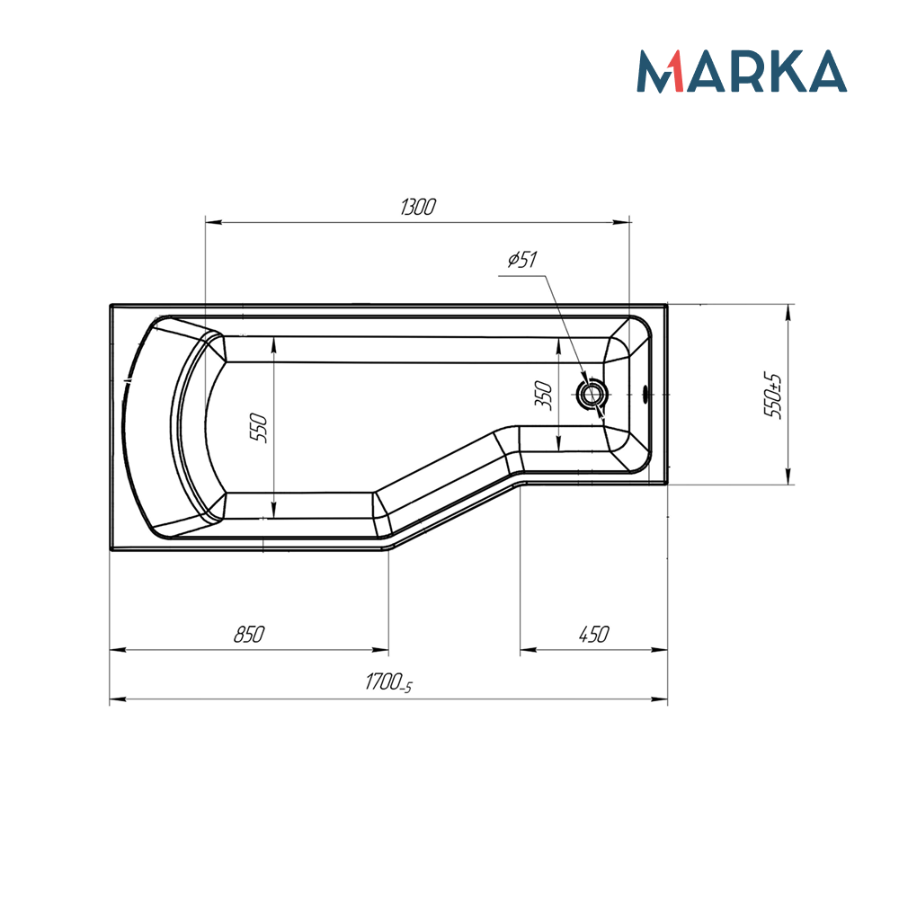 Ванна 1Marka Convey 170*75 L Комплект Стандарт 2+