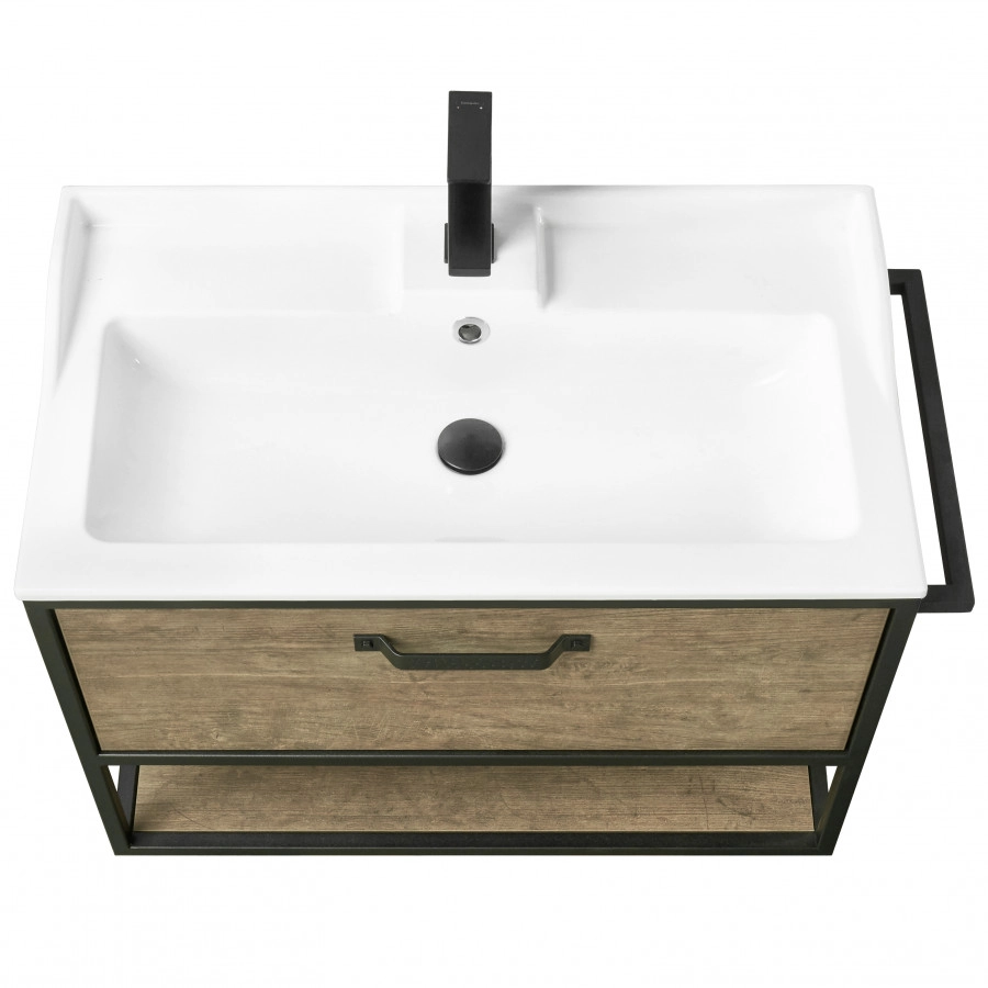 Тумба подвесная Aquaton Лофт Фабрик 80 с раковиной Фабиа 80, дуб кантри
