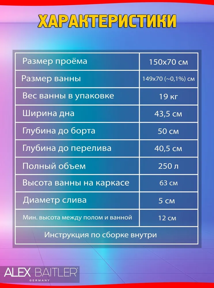 Ванна акриловая Alex Baitler Nemi 150x70 от магазина Vanna-Vanna.ru!