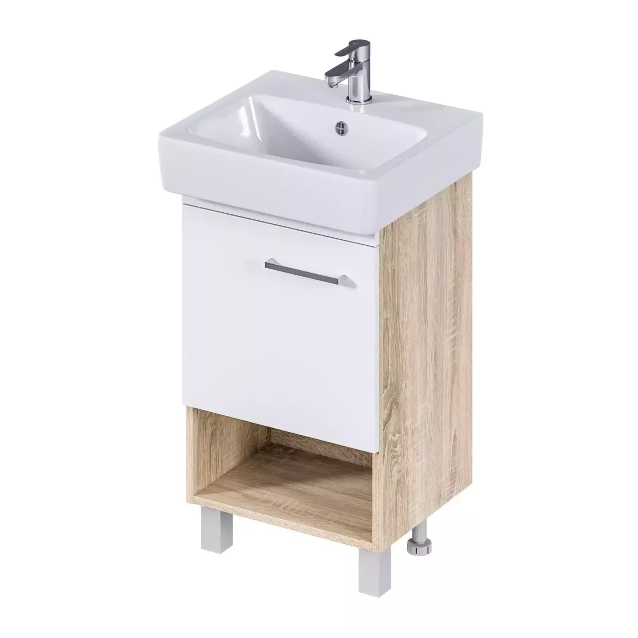Тумба напольная 1Marka Tera 50Н с раковиной Нео 50, 1 дверь, белый/дуб сонома
