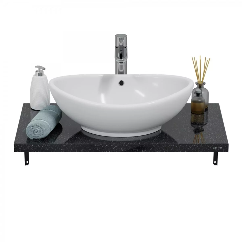 Столешница Санта 80х45 млечный путь, на кронштейнах, с раковиной Гамма 56