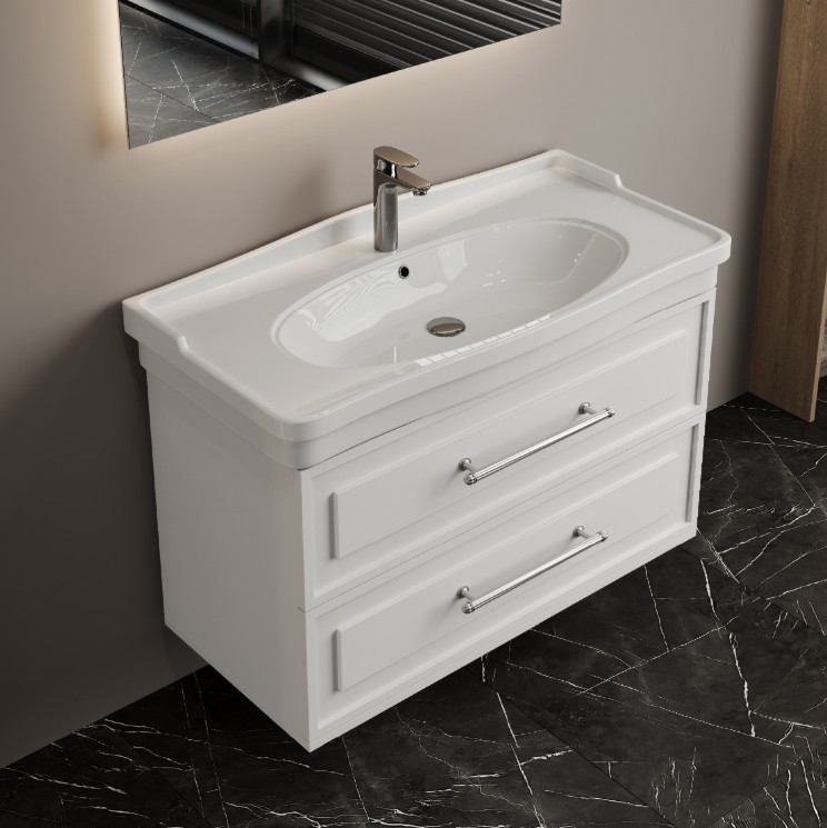 Тумба подвесная Onika Элисан 105 с раковиной Модерн 105, белая