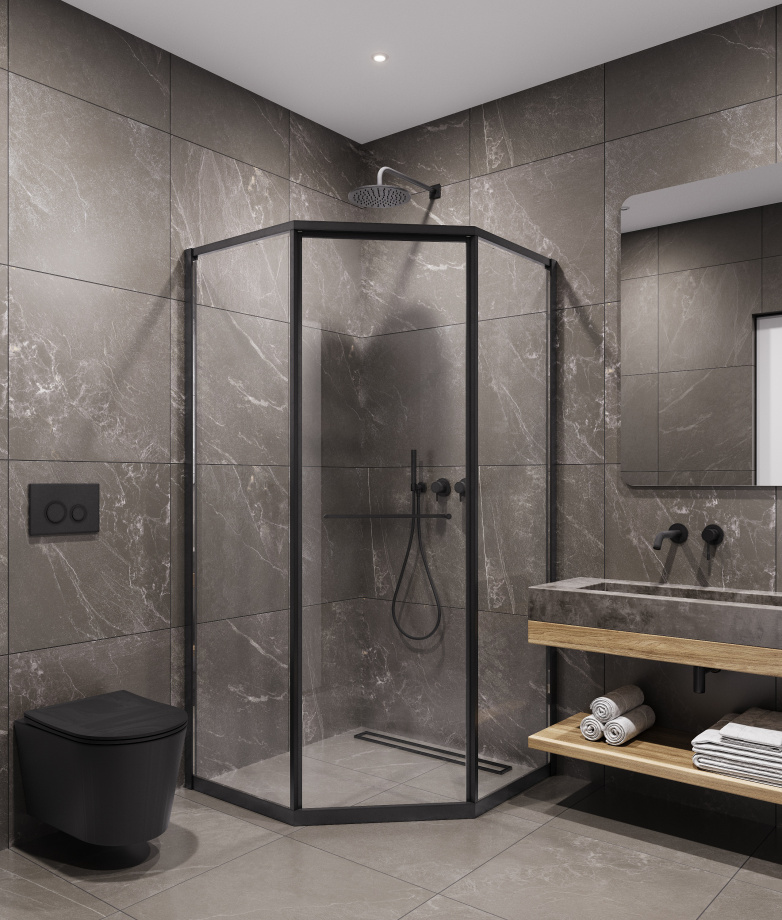 Душевой угол Timo TTSS-100/03C-8R, 1000*1000*2000, профиль черный, стекло прозрачное 8 мм