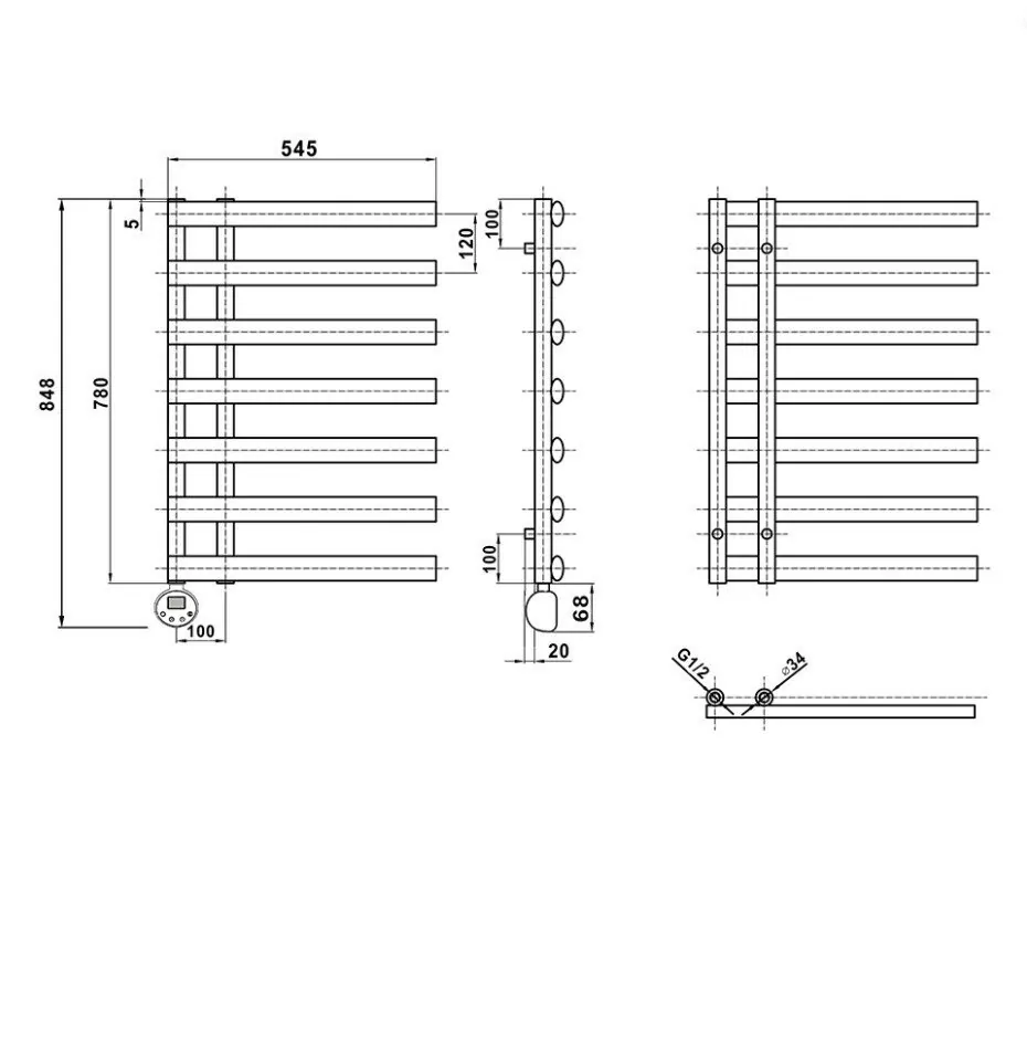 Полотенцесушитель электрический Domoterm Гамма П7 500х780 EL левый, черный матовый