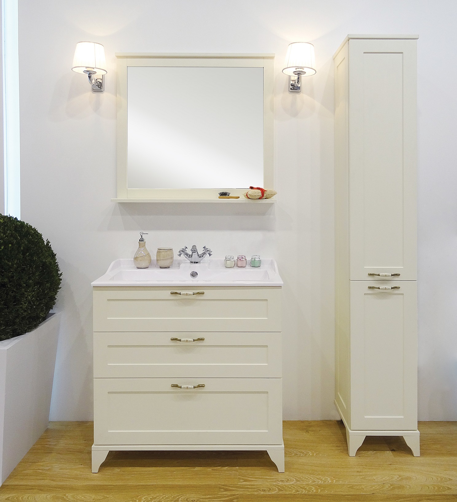 Тумба напольная Aquaton Леон 80 раковиной Премьер М 80, дуб бежевый