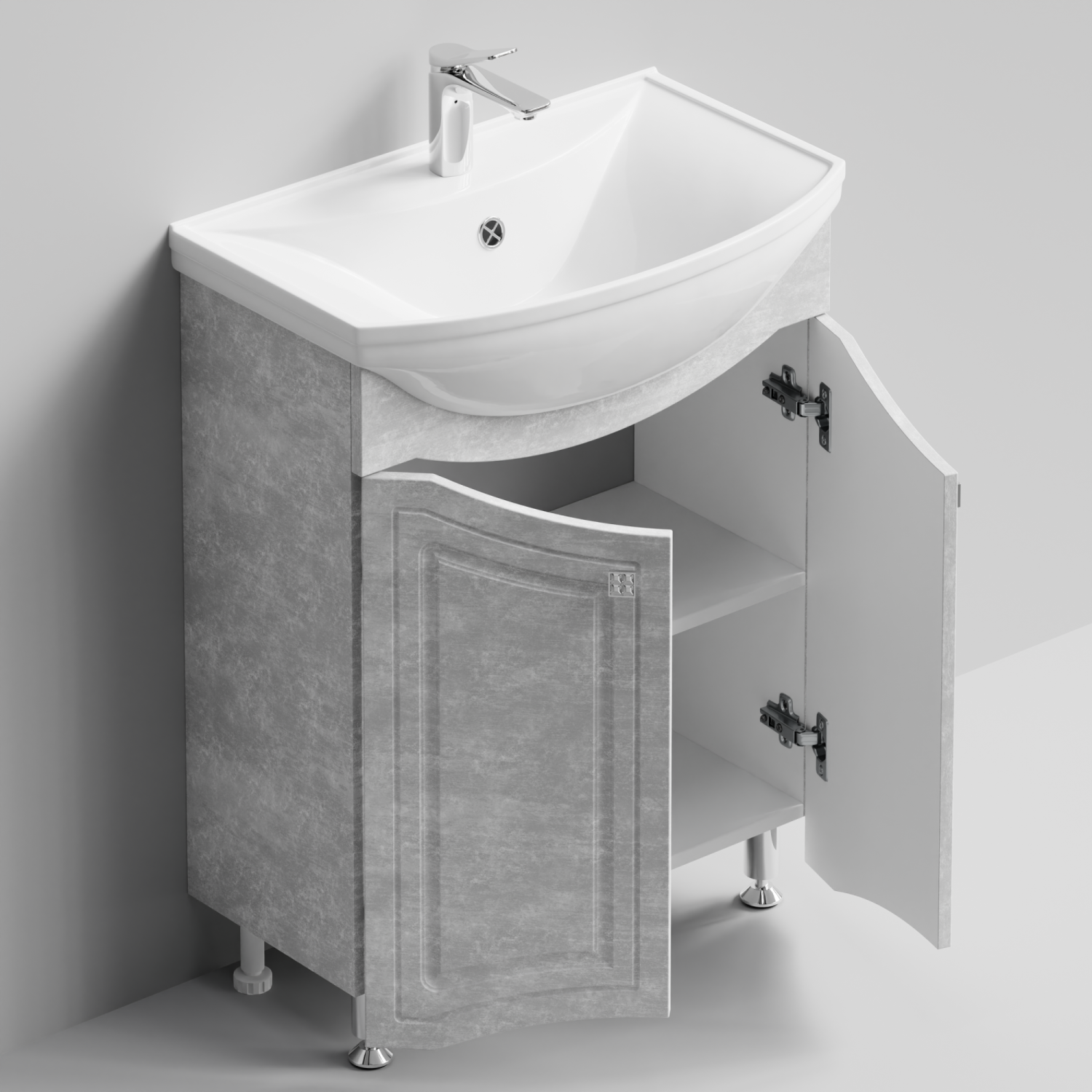 Тумба с раковиной Адам 65 напольная, Белый камень