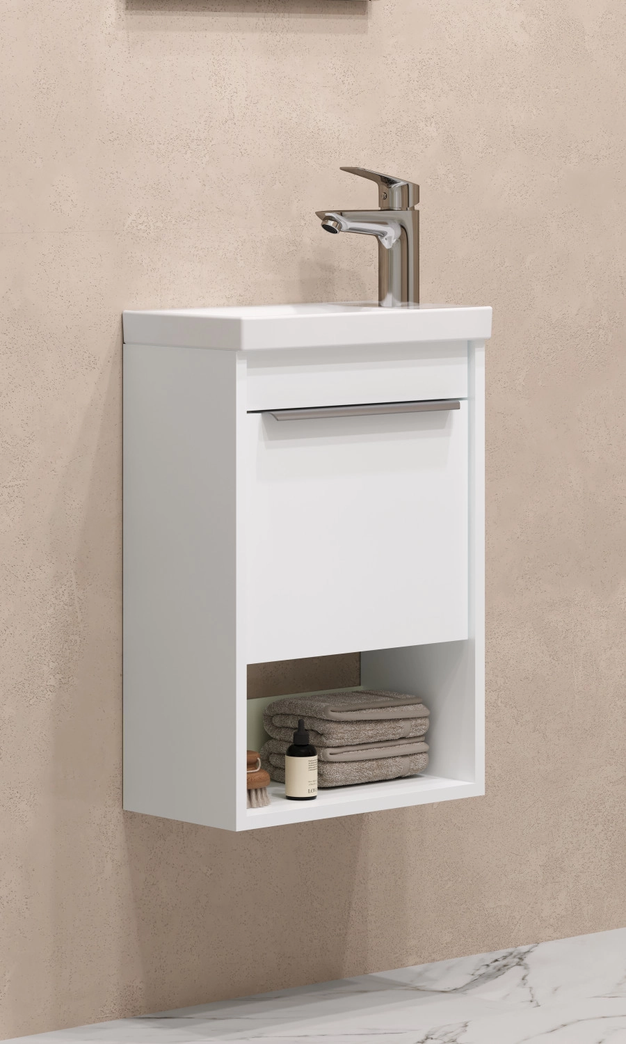 Тумба подвесная Aquaton Хоуп 40 с раковиной Миранда 40, 1 ящик, белый