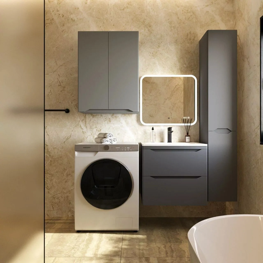 Тумба подвесная Style Line Марелла 60 с раковиной Марелла Люкс 60, серый матовый