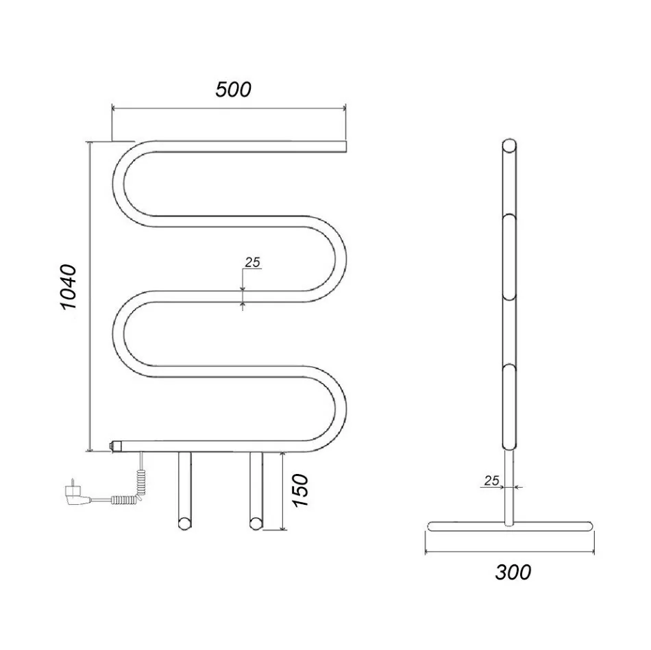 Полотенцесушитель электрический Domoterm 103-25 50х104 напольный, хром