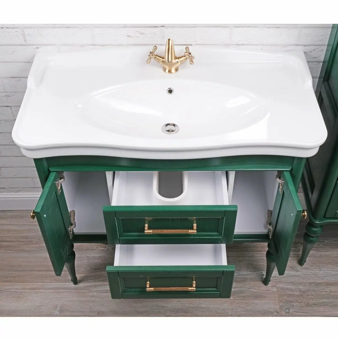 Мебель для ванной ValenHouse Эстетика 100, комплект, напольный, зеленый, фурнитура золото
