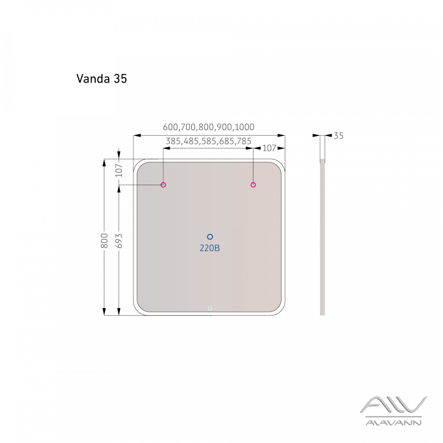 Зеркало Alavann Vanda-35 100 свет, сенсор