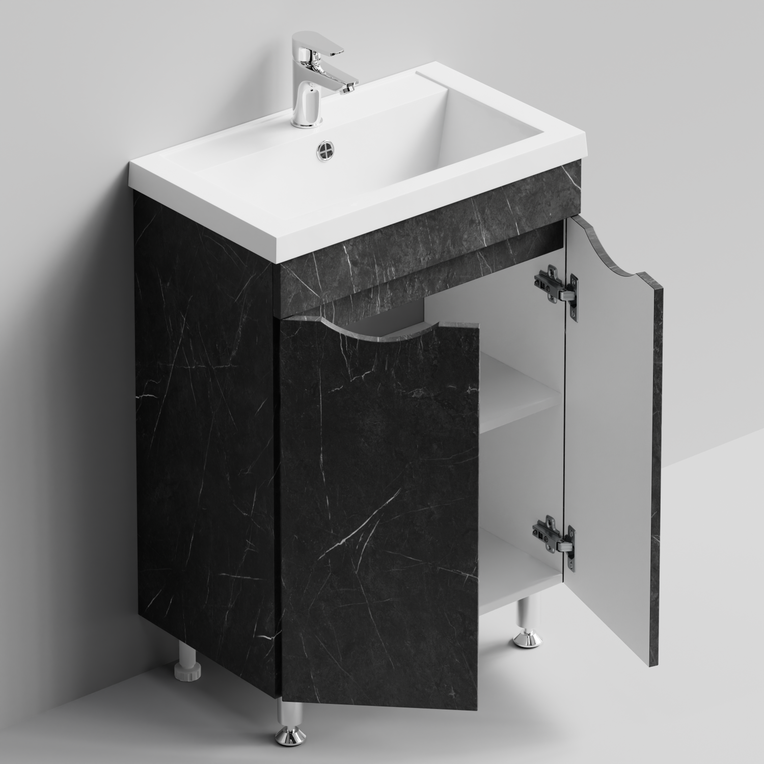 Тумба с раковиной Vod-ok Смайл 58 напольная, Мрамор Графит софт тач