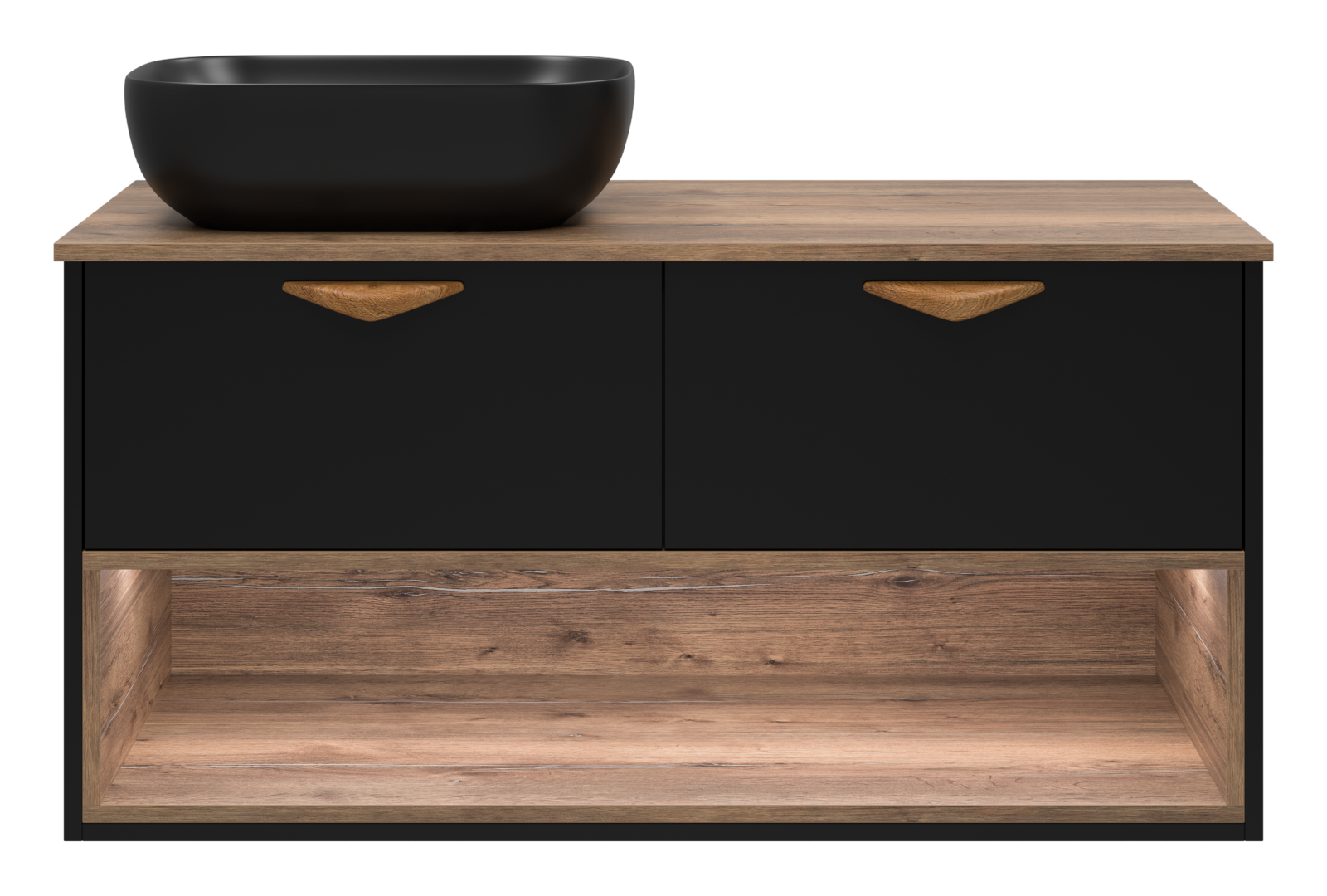 Тумба с раковиной Brevita Bergen 105 с подсветкой подвесная, черный/дуб галифакс