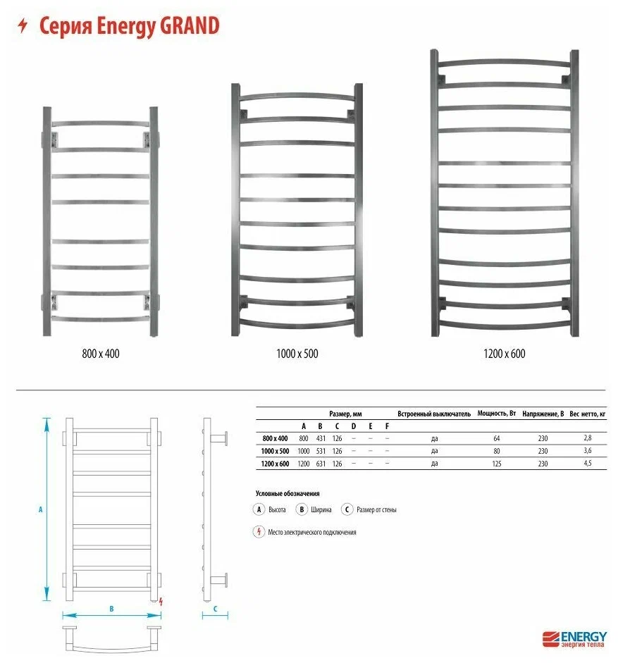 Полотенцесушитель электрический Energy Grand 1200x600 черный матовый, квадратный профиль, скрытое/наружное подключение