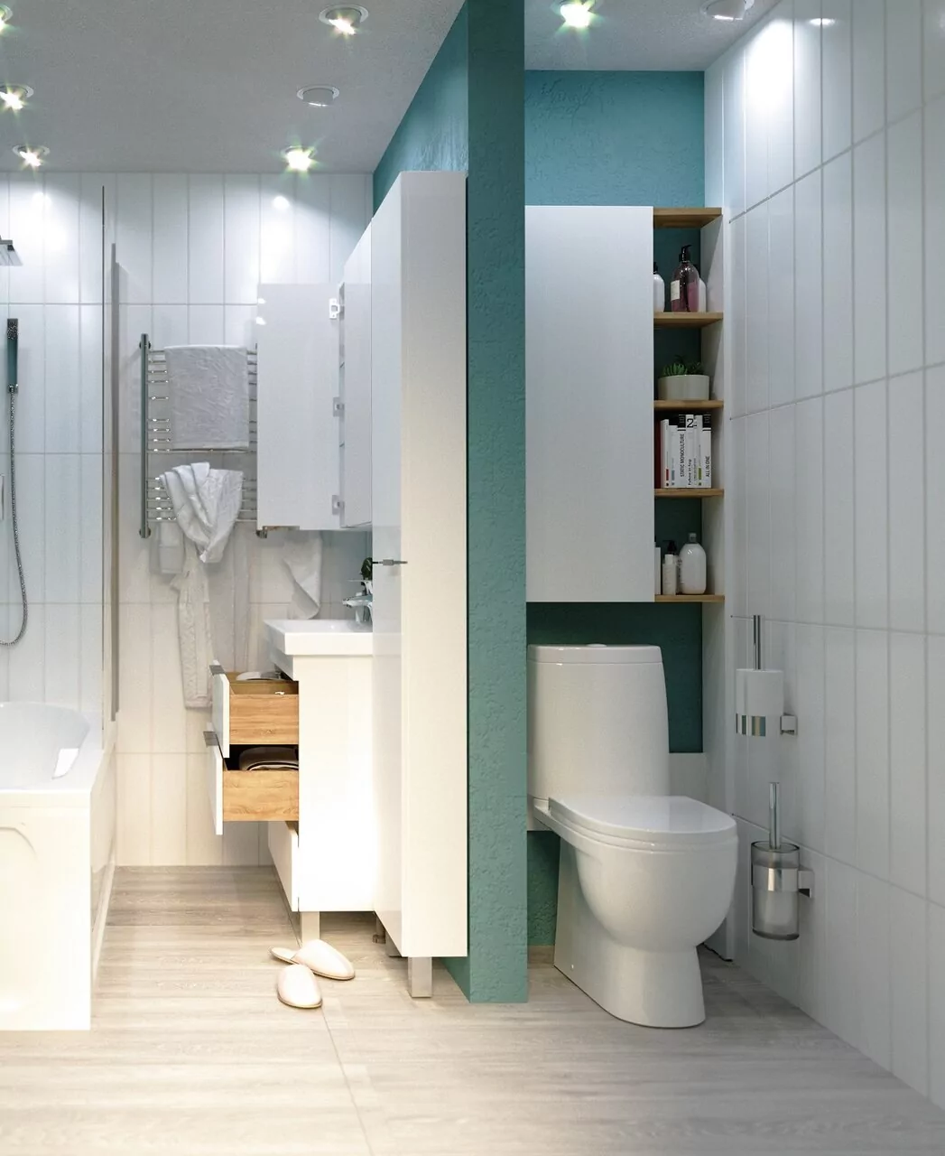 Пенал-шкаф 1Marka Gaula 60Н White напольный над унитазом, с полкой, белый матовый