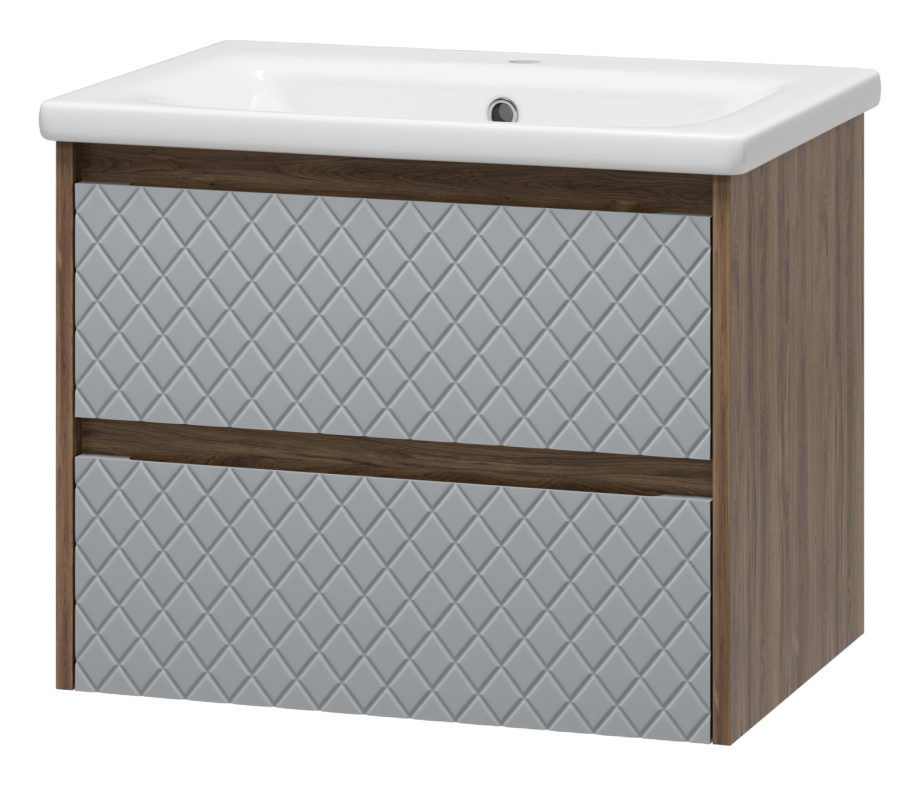 Тумба с раковиной Brevita Chester 65 подвесная, серый/дуб чарльстон темно-коричневый