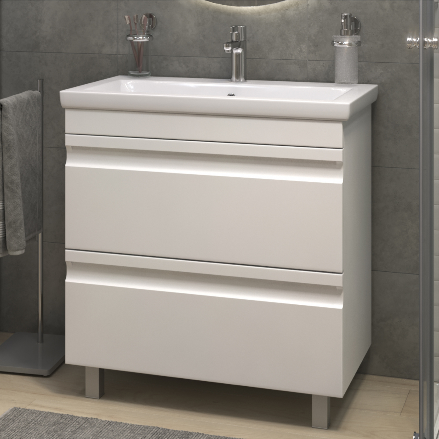 Тумба напольная Vigo Holly 80 с раковиной Como 80, 2 ящика, белый