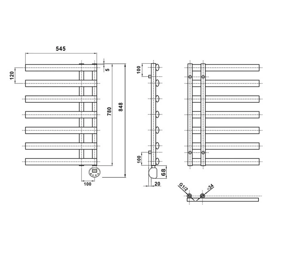 Полотенцесушитель электрический Domoterm Гамма П7 500х780 ER правый, графит