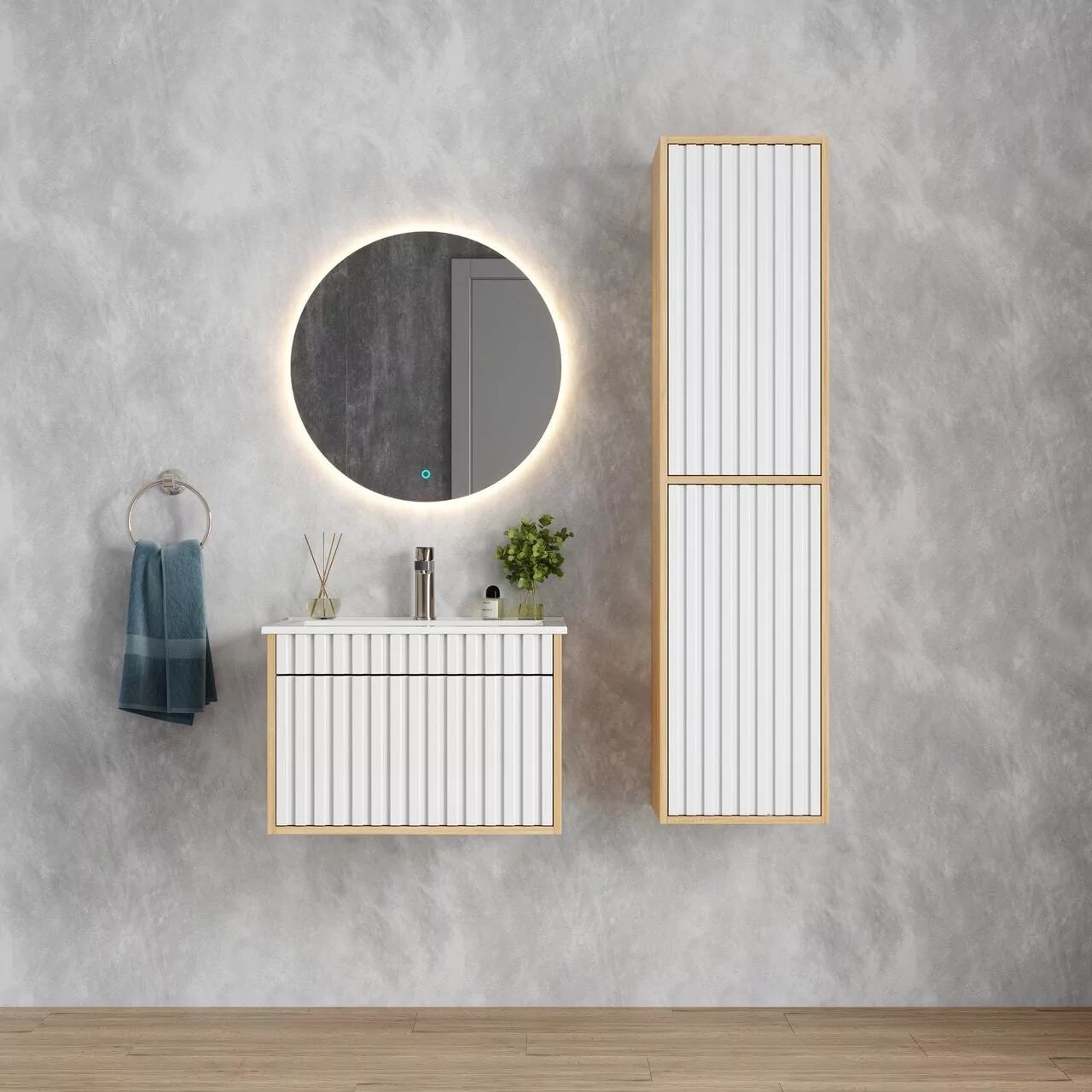 Пенал Onika Дайлер 35 L/R подвесной, белый матовый/дуб сонома