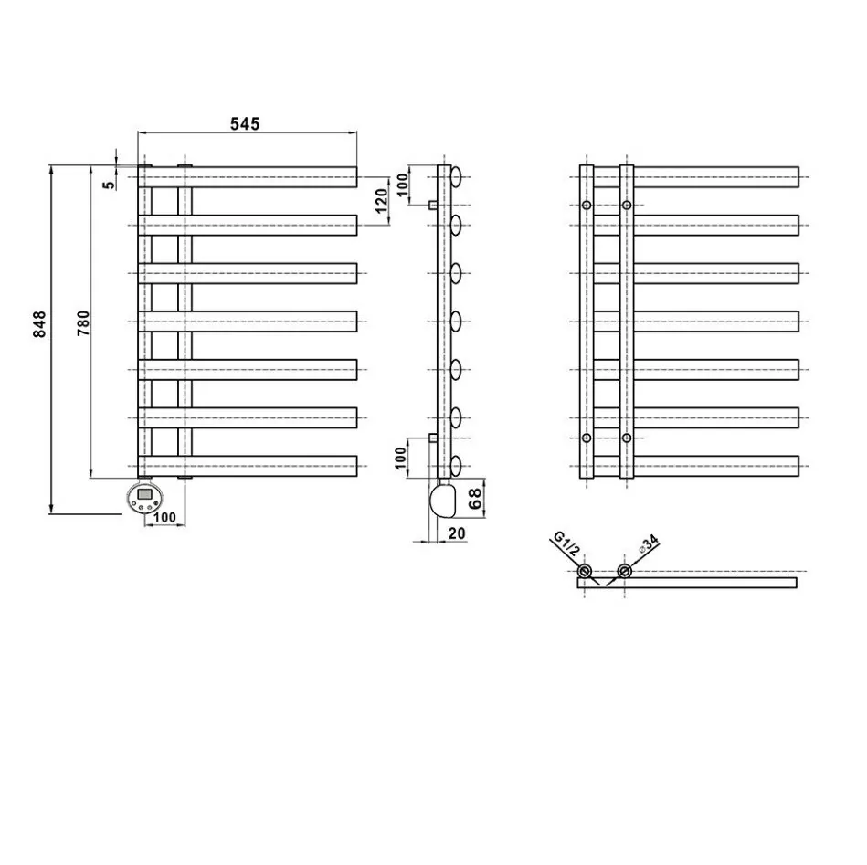 Полотенцесушитель электрический Domoterm Гамма П7 500х780 EL левый, графит