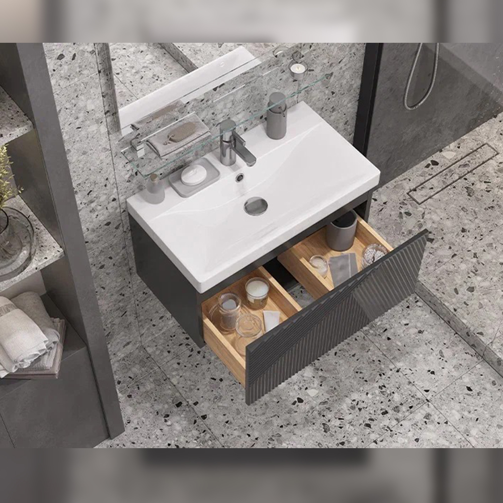 Тумба с раковиной подвесная Velvex Edge tp.EDG.9696.70.1Y графит, 70 см