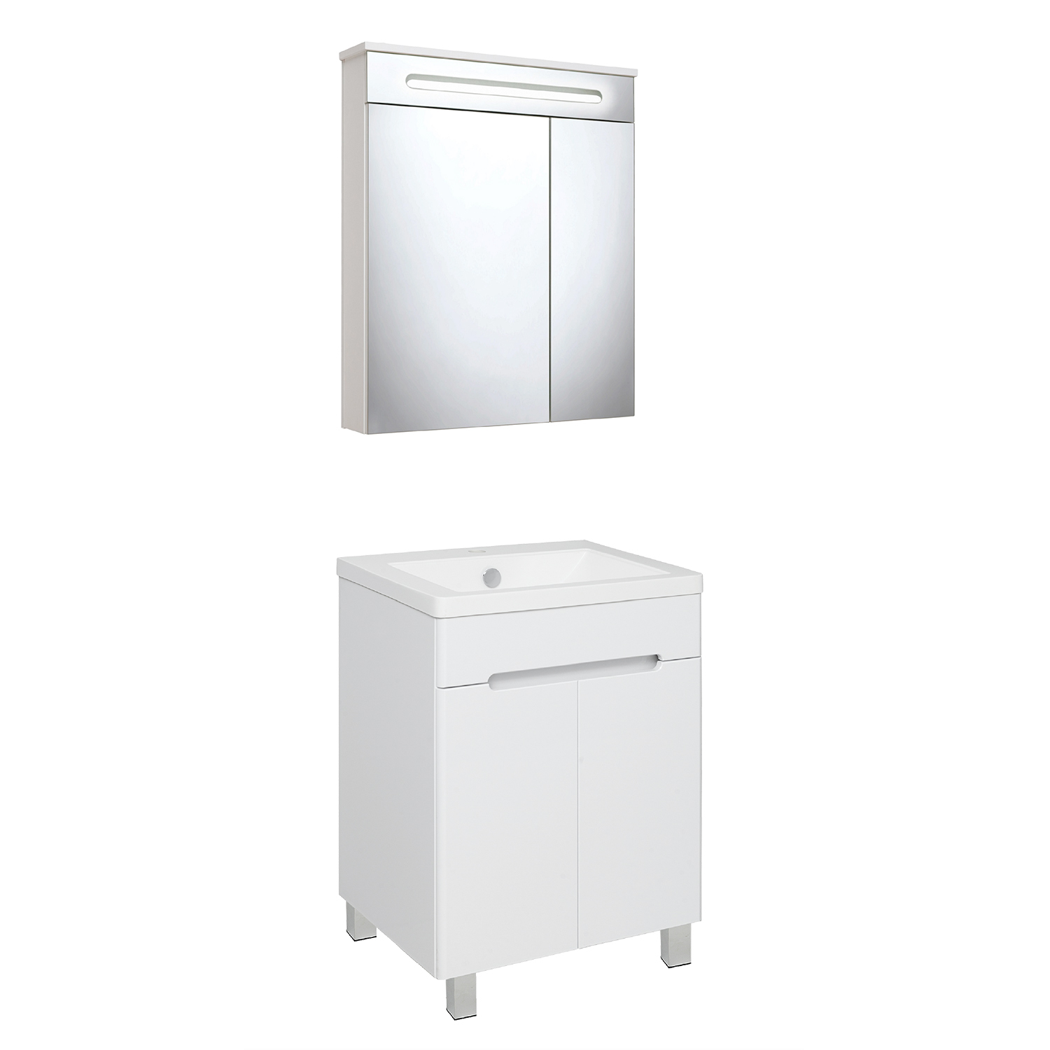 Тумба напольная Runo Парма 60 2 двери, с раковиной Omega 60, белый