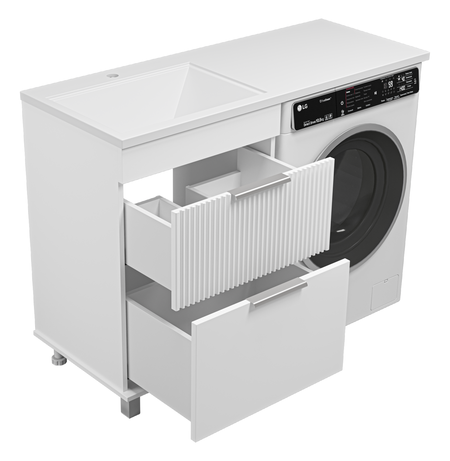 Тумба с раковиной Brevita Enfida 60 под стиральную машину, с раковиной Эстет Даллас 120 L, белый