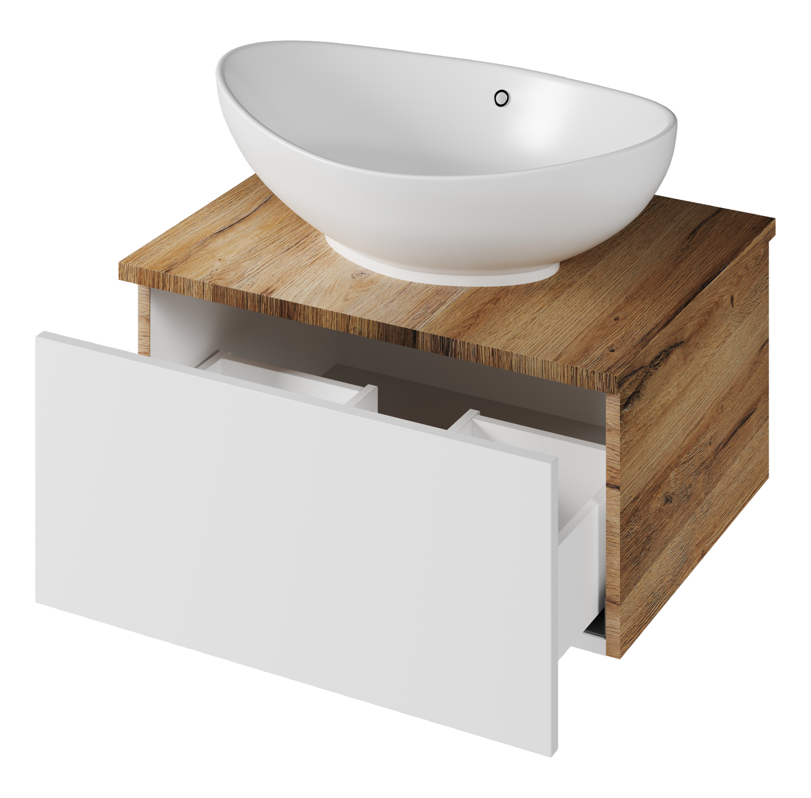 Тумба с раковиной Misty Ива 60 подвесная, белый/дуб вотан