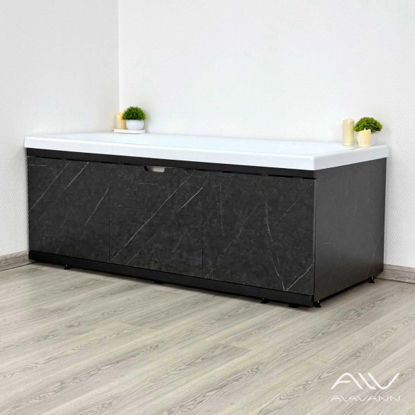 Экран под ванну Alavann Rita Black 160 раздвижной со съемной дверкой черный мрамор