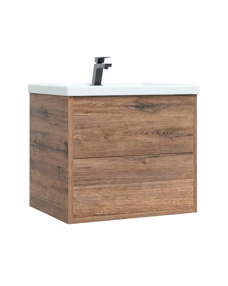 Тумба подвесная SanStar Siva 60 с раковиной Фест 60 Дуб веллингтон табак