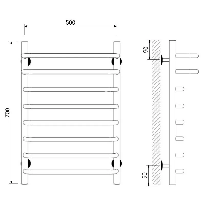 Полотенцесушитель водяной Laris Стандарт П6 500х700 с полкой, черный матовый
