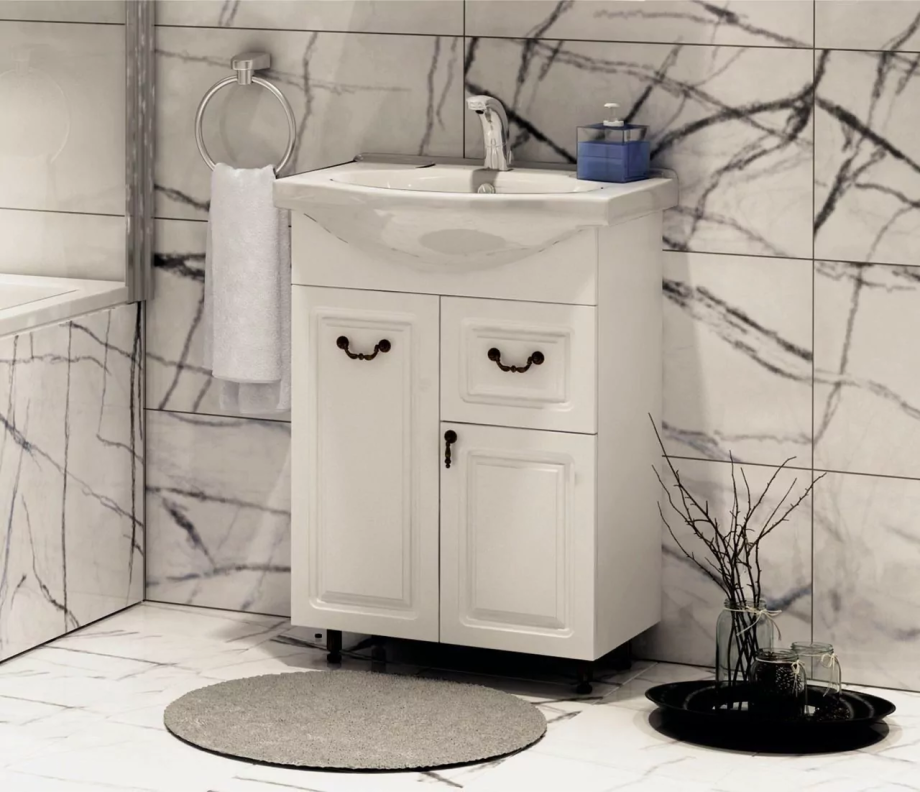 Тумба с раковиной Corozo Элегия Ретро 60 Z1 напольная, белая