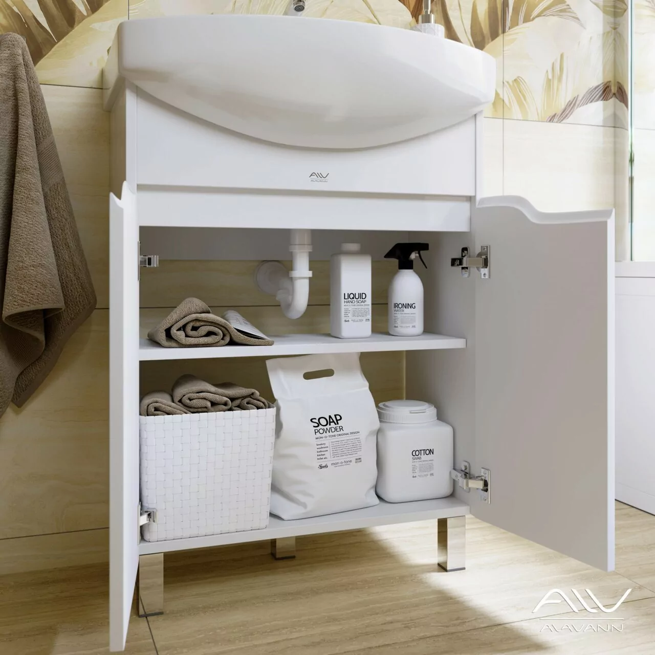 Тумба с раковиной Alavann Crystal 65 напольная, белая