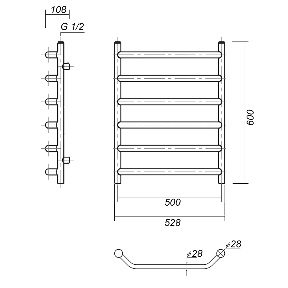 Полотенцесушитель водяной Domoterm Лаура Плюс П6 500x600 АБР античная бронза