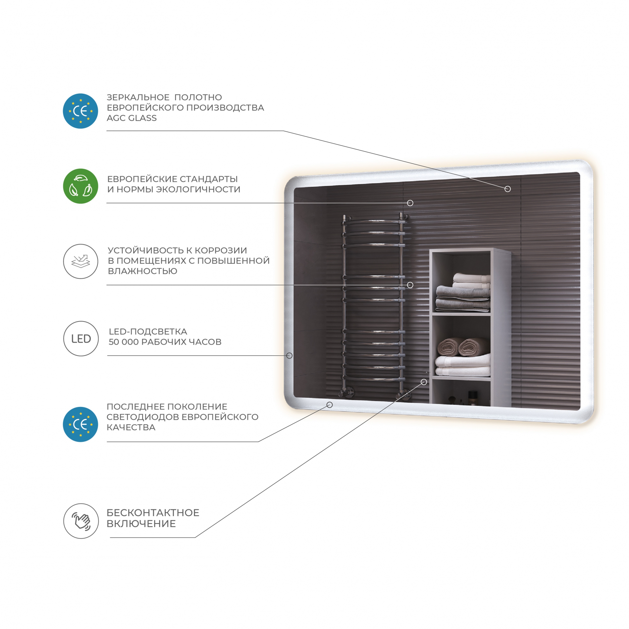 Зеркало Vigo Wing Classic 40 свет, сенсор