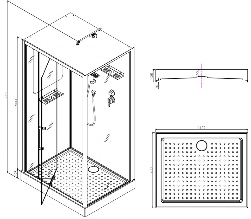 Душевая кабина Esbano EST-RASPA-119 110х90х215