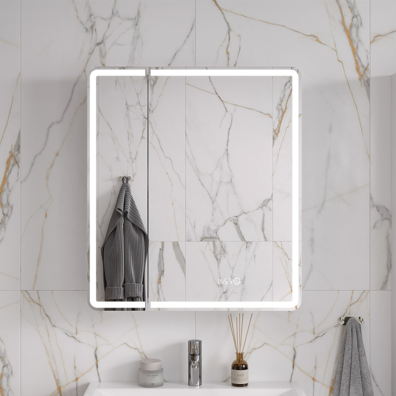 Зеркальный шкаф EQUIL Nice 70 с часами, свет, белый