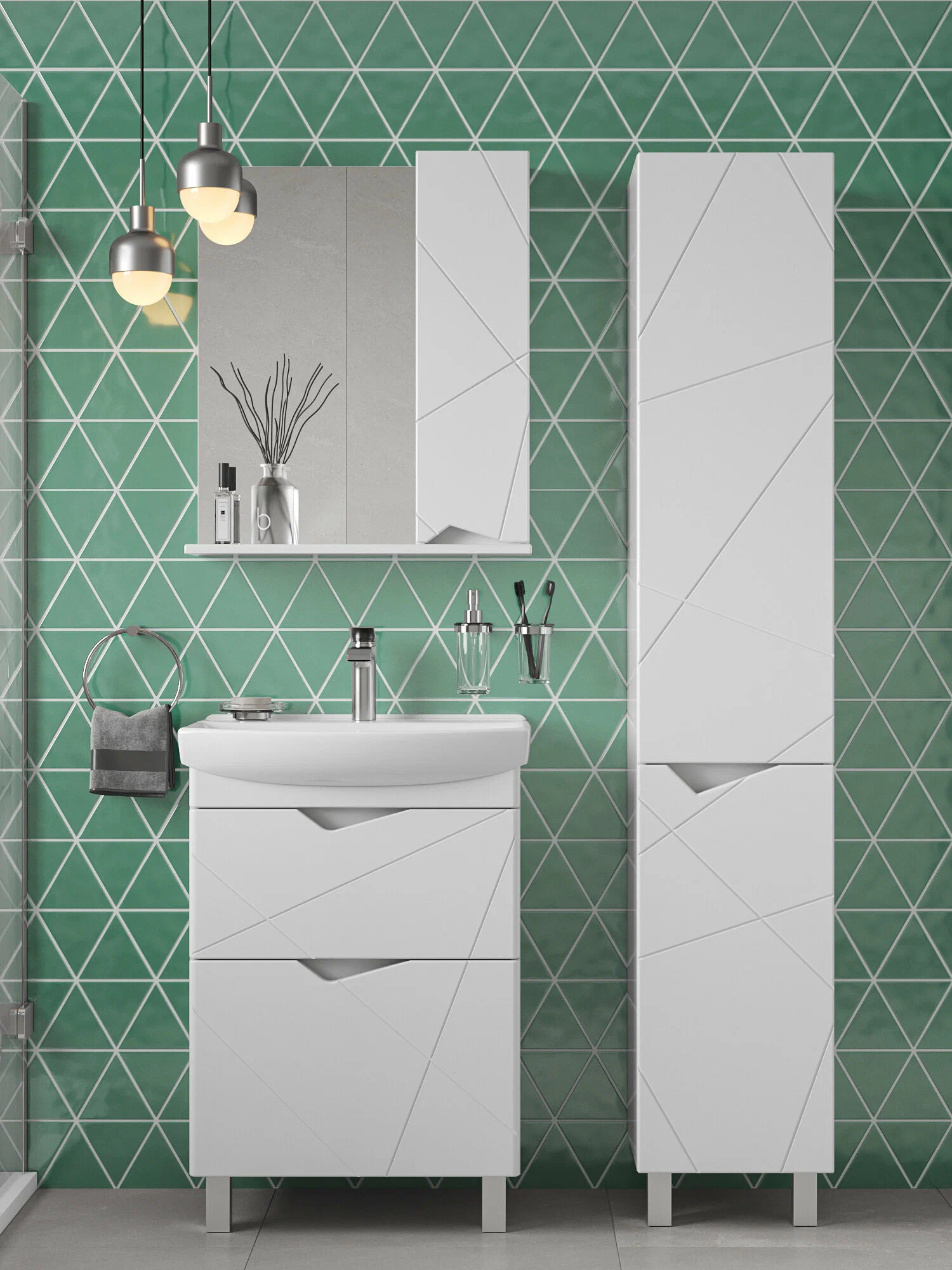 Тумба напольная SanStar Линни 50 с раковиной Клермонт 50, белая