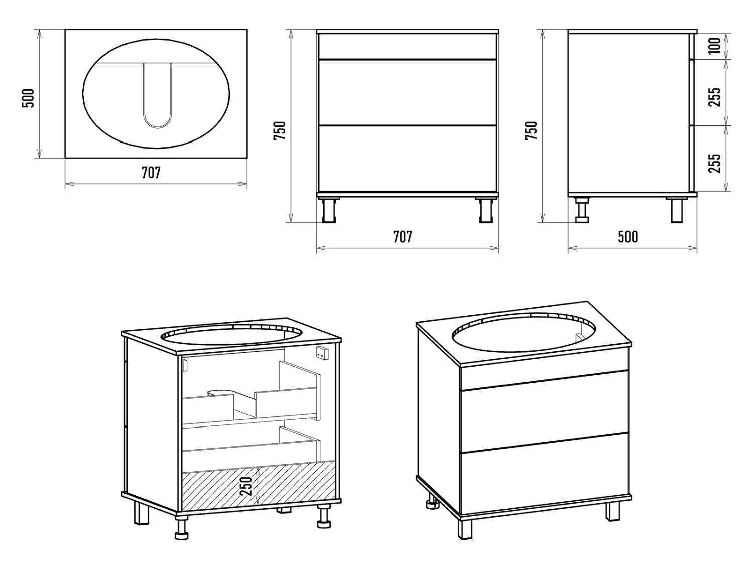 Тумба с раковиной Brevita Enfida 70, белый