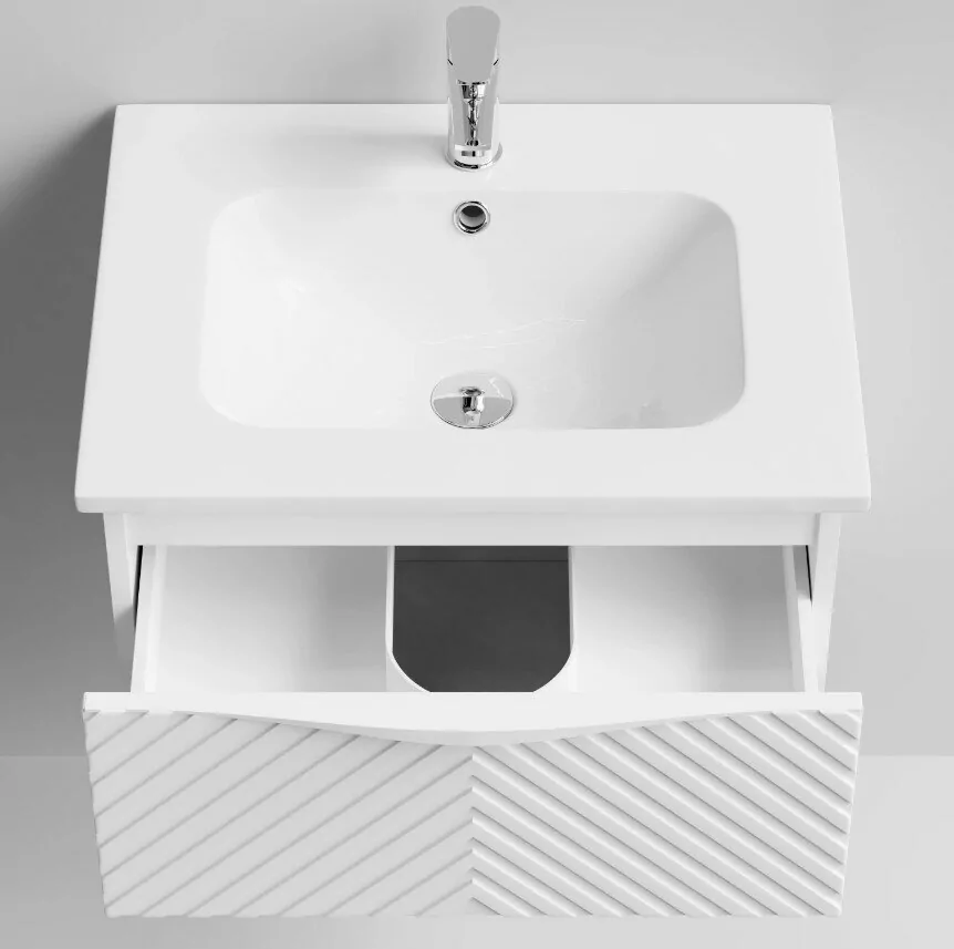 Тумба с раковиной Vod-ok Elite Эйфория 60 F4 елка крупная с ручкой, подвесная, два ящика, белый матовый