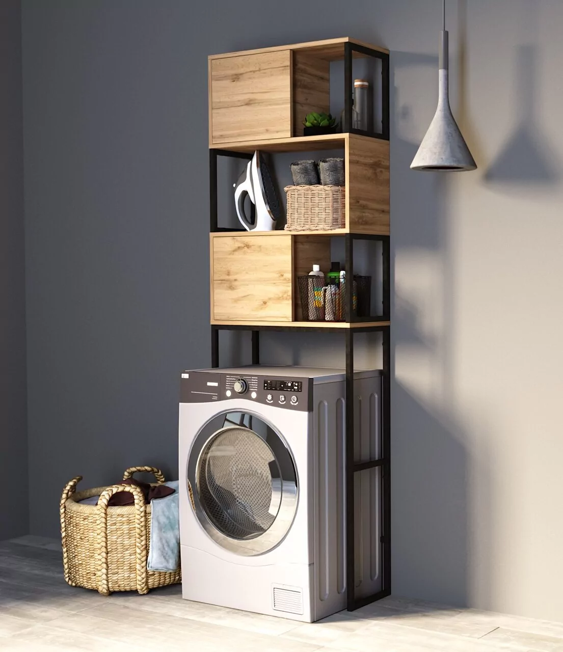 Шкаф 1Marka Grunge loft 66 напольный, для стиральной машины, дуб вотан