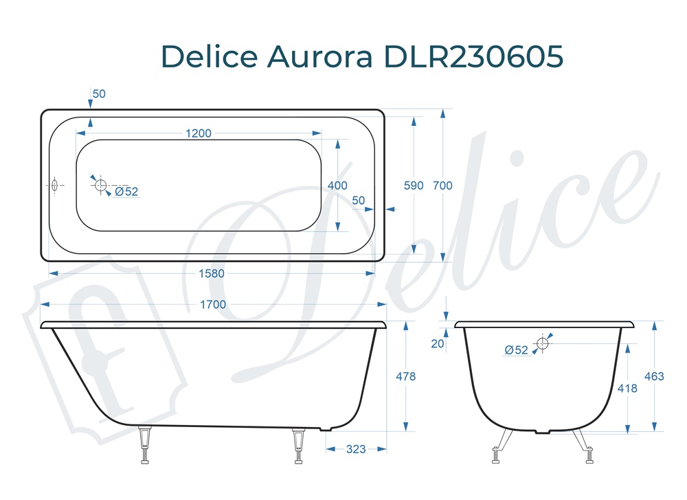 Ванна чугунная Delice Aurora 170х70 DLR230605