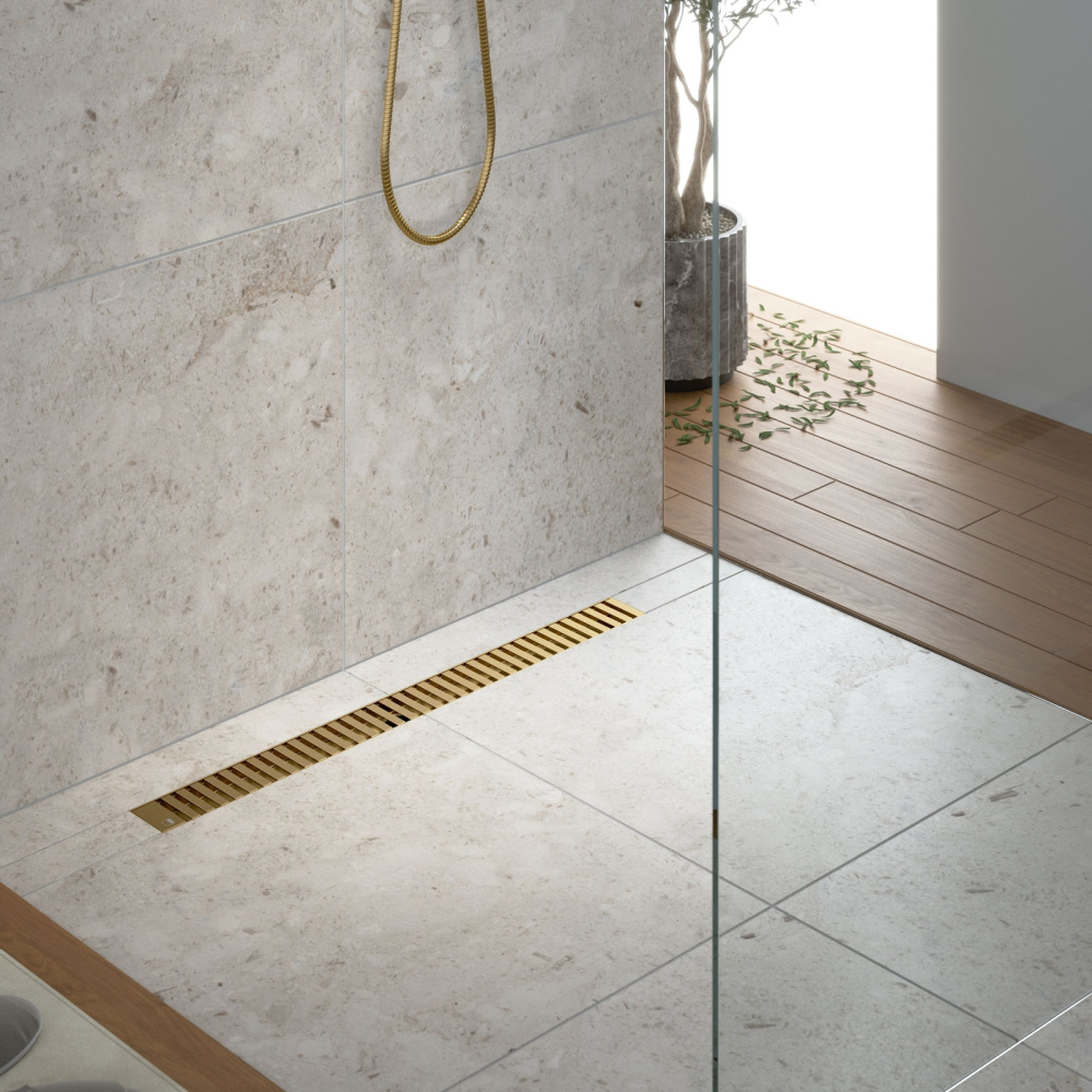 Душевой лоток TIMO Drain System 800 с вставкой "lines", Золото матовое от магазина Vanna-Vanna.ru!
